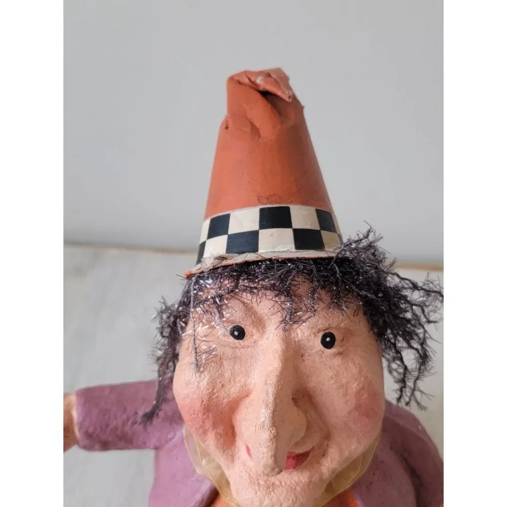 Halloween paper mache‎ witch hat smile pumpkin decor figure
